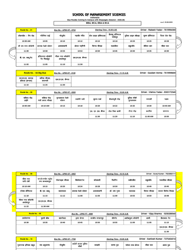UBZ Buses Timetable 2025-26 | PDF | Bus Transport | Bus