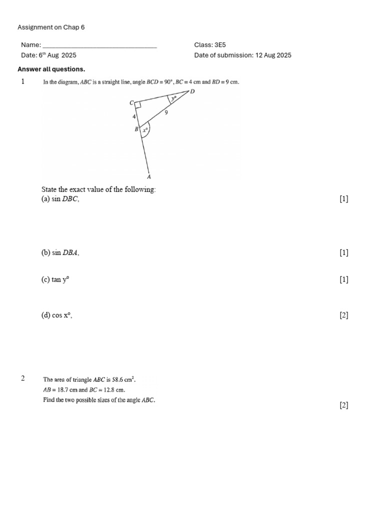 Math Assignment: Chapter 6 Questions | PDF