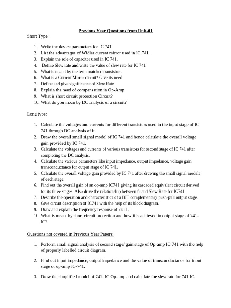 IC 741 Op-Amp Previous Year Questions | PDF