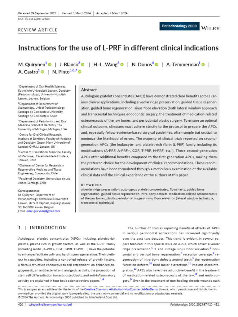 Instructions For The Use of L-PRF in Different Cli | PDF | Dental ...