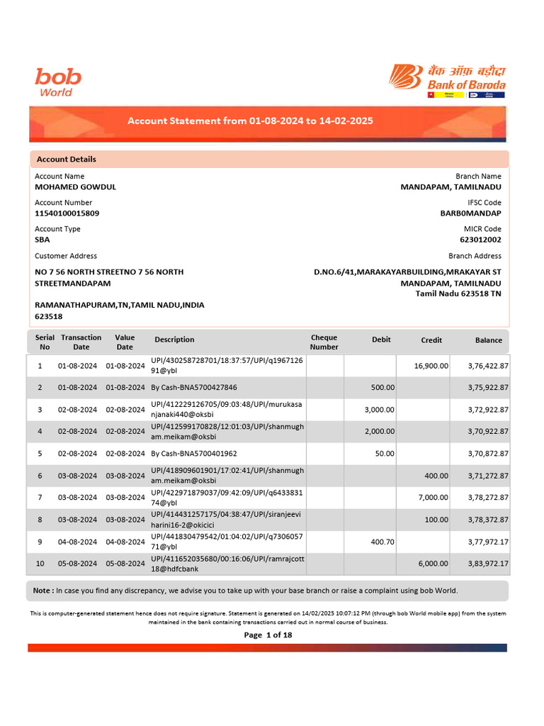 Bank Account Statement Summary | PDF | Debits And Credits | Cheque