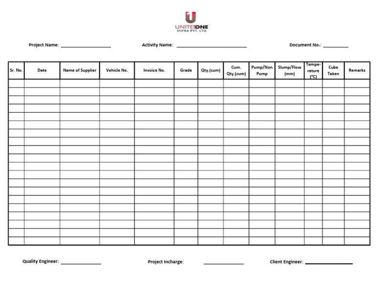 Concrete Delivery Log Template | PDF