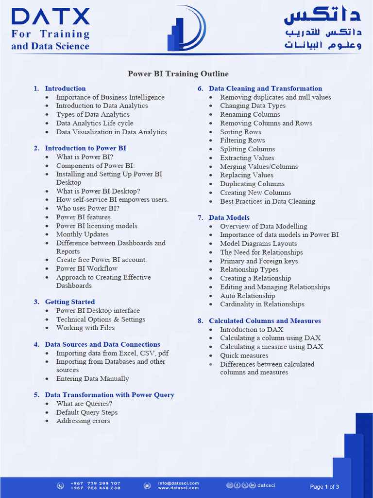 Power BI Training Outline | PDF | Matrix (Mathematics) | Computing