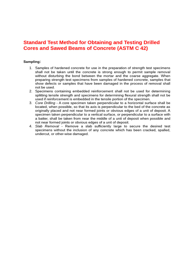 ASTM C42: Concrete Core Testing Standards | PDF
