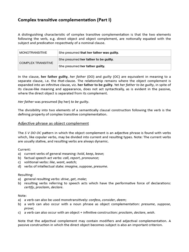 Understanding Complex Transitive Complementation | PDF | Verb | Clause