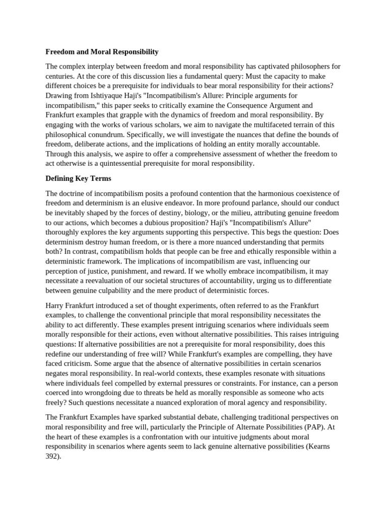 Freedom's Role in Moral Responsibility | PDF | Free Will | Determinism
