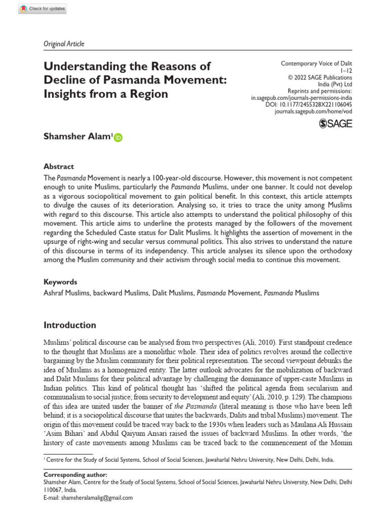Decline of the Pasmanda Movement Explained | PDF | Dalit | Caste