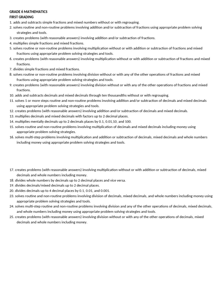 Grade 6 Mathematics Curriculum Overview | PDF | Area | Percentage