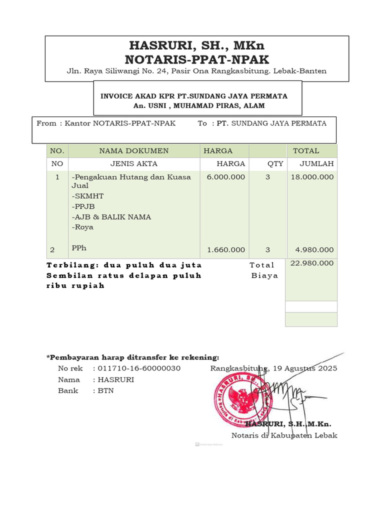 Invoice Notaris Akad KPR 2025 | PDF
