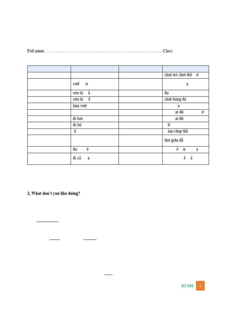 Grade 7 Hobbies Vocabulary and Grammar Guide | PDF