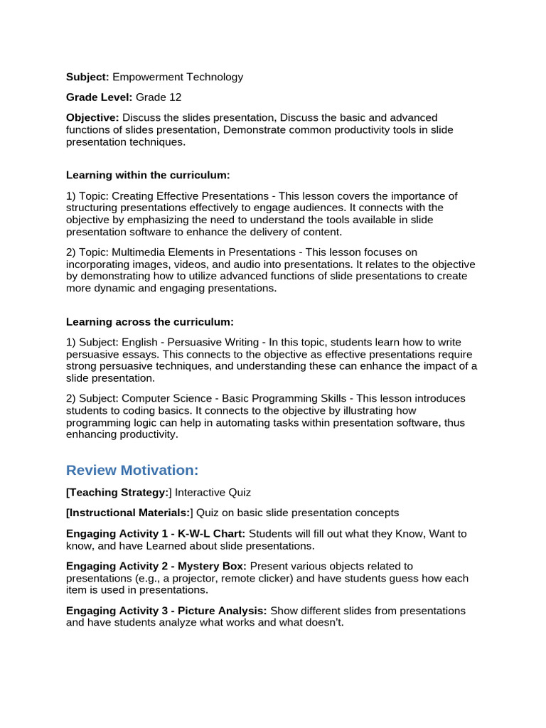 Lesson - Plan - Empowerment Technology | PDF | Multimedia | Computer ...