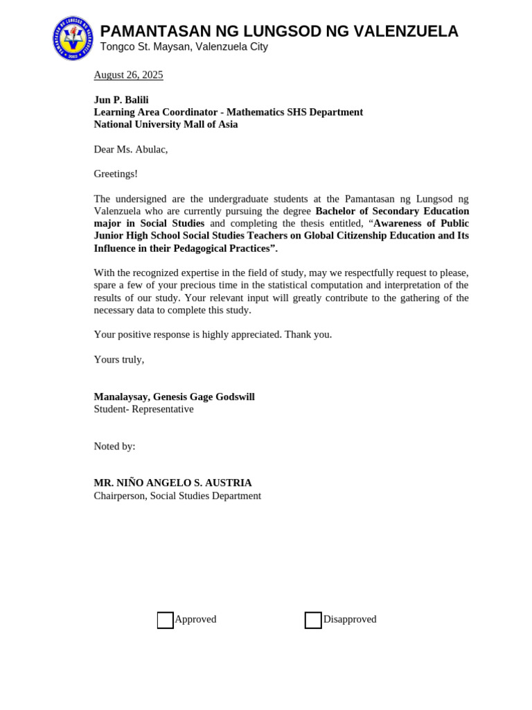 Statistician Letter - Balili | PDF