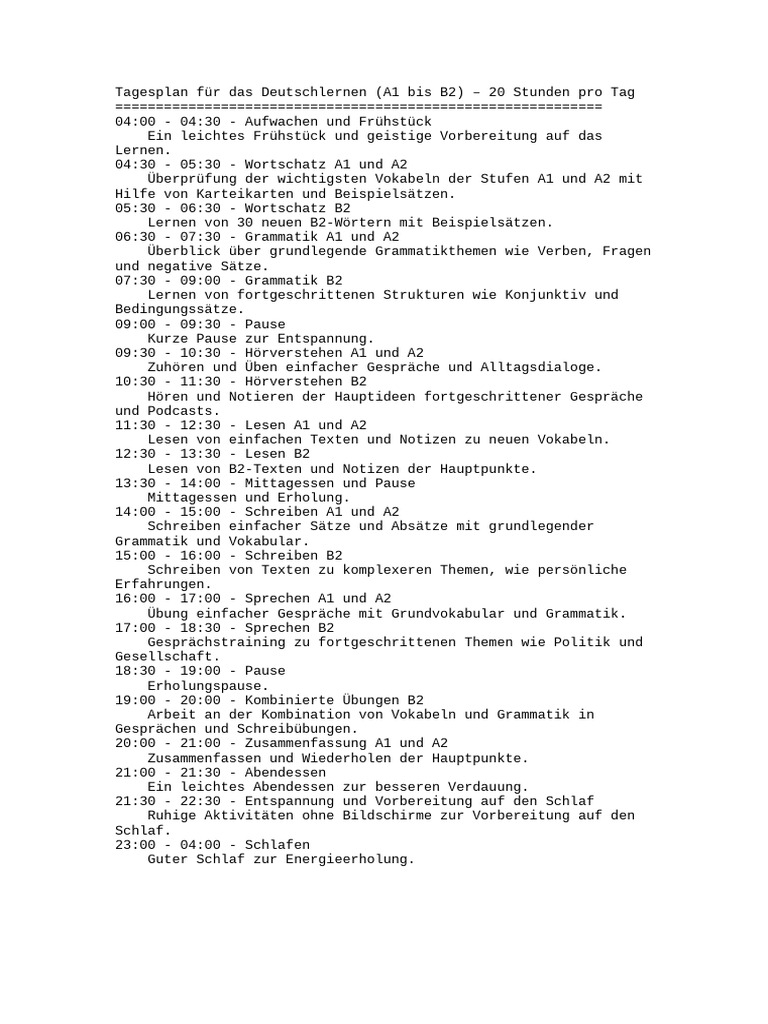 Deutsch Lernplan A1 B2 | PDF