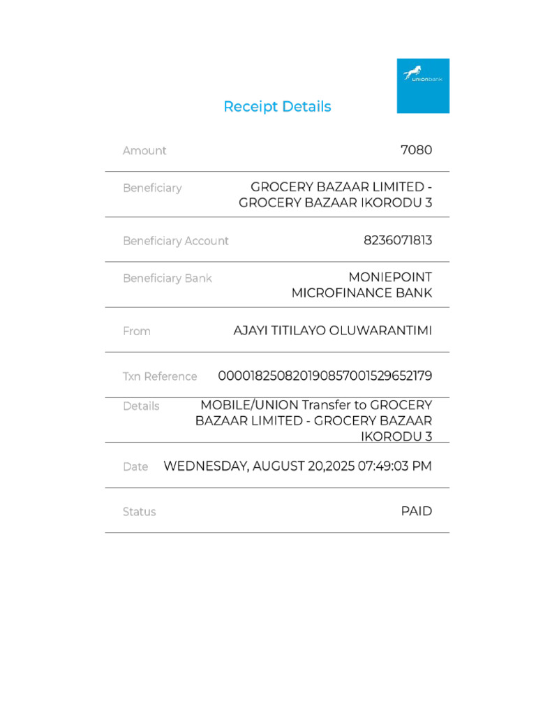 UnionMobile Receipt 20 | PDF
