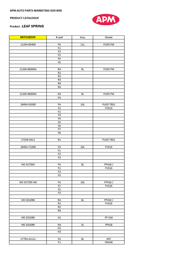 APM - Leaf Spring - MITSUBISHI - Catalogue | PDF