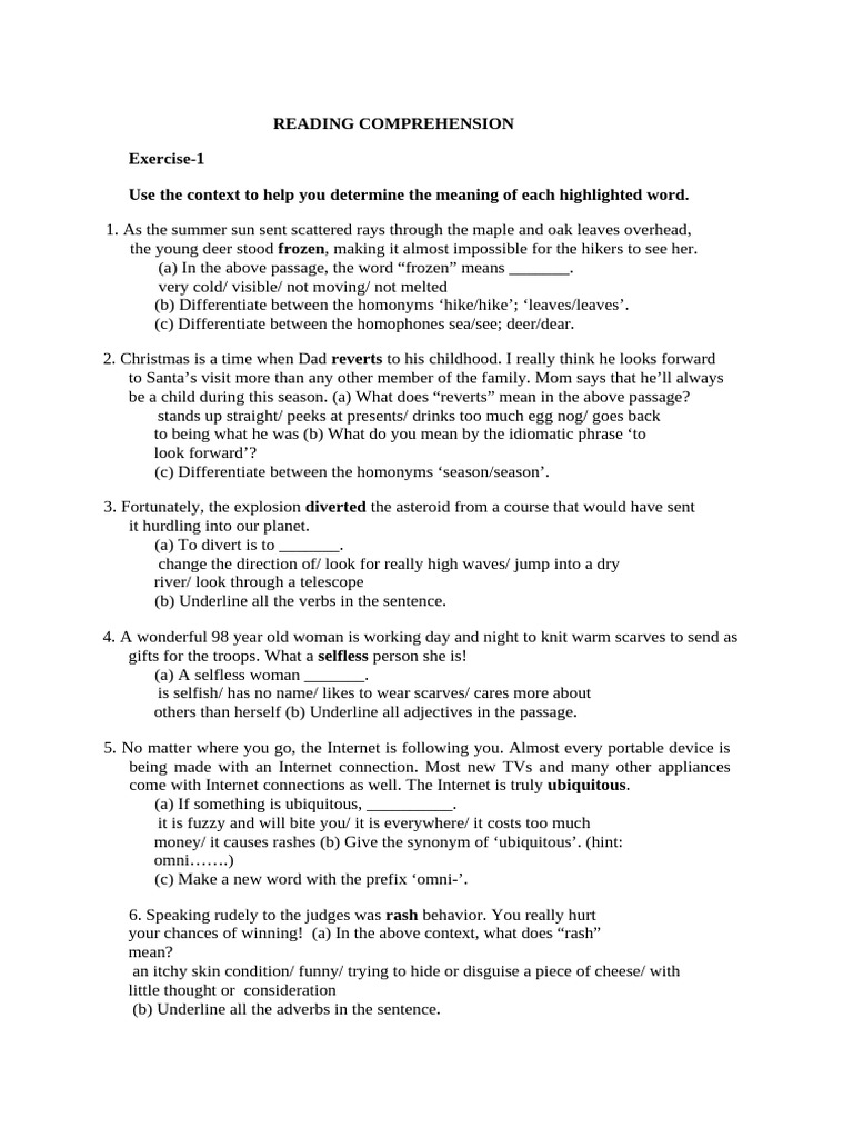 Reading Comprehension Exercises Guide | PDF | Phobia