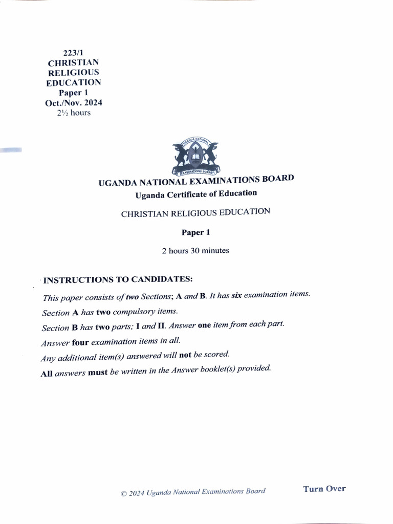 CRE Sample Paper 2024 with Answers | PDF | Religious Belief And Doctrine