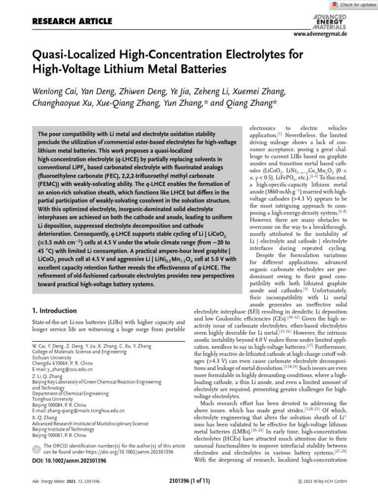 High-Voltage Lithium Metal Battery Electrolytes | PDF | Lithium Ion ...