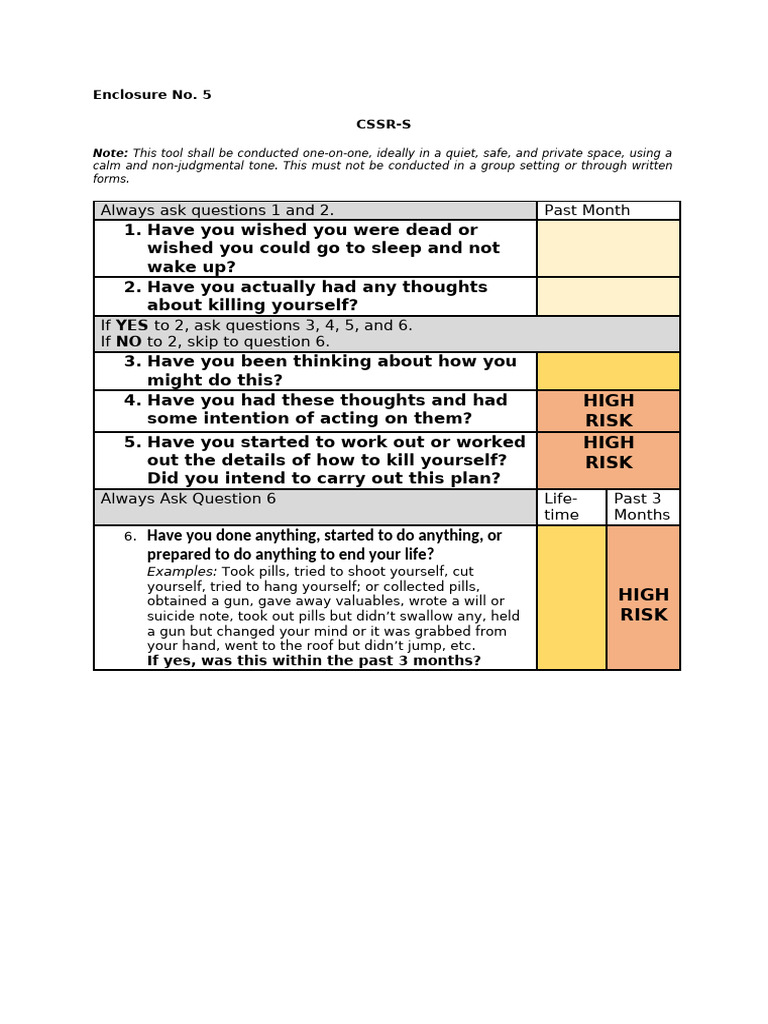 CSSR-S Suicide Risk Assessment Guide | PDF