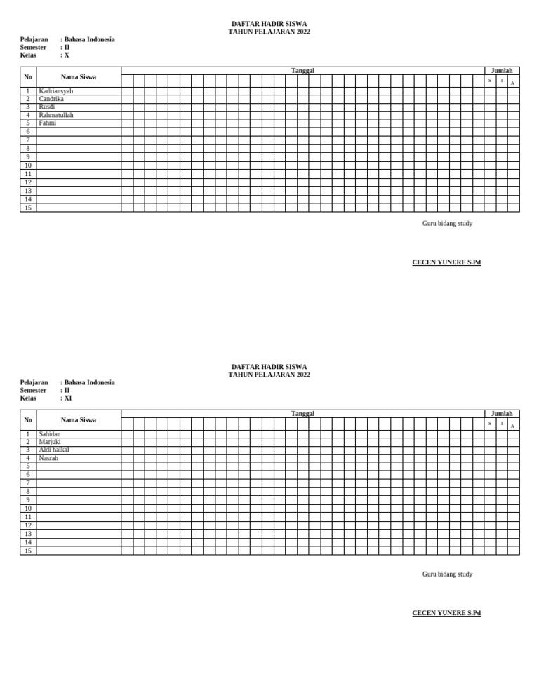Absen Siswa | PDF