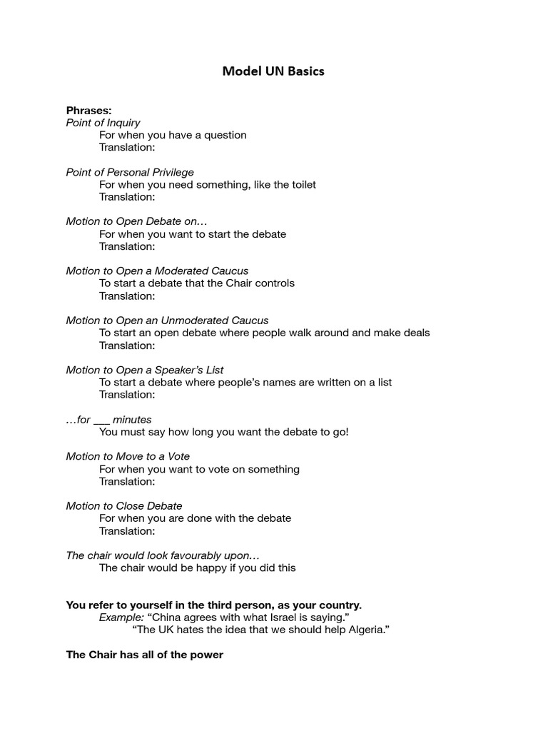 Model UN Terminology Guide | PDF