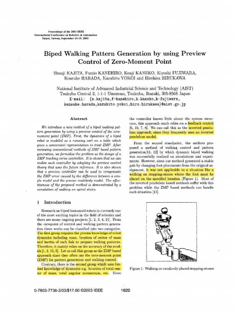Biped Walking Pattern via ZMP Control | PDF | Fast Fourier Transform ...