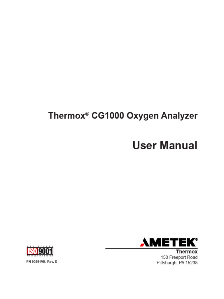 Thermox CG1000 O2 Analyzer Manual | PDF | Thermocouple | Gases