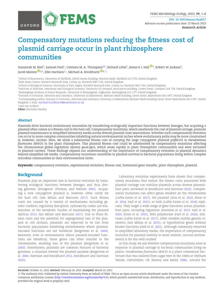 Compensatory Mutations Reducing The Fitness Cost of | PDF | Mutation ...
