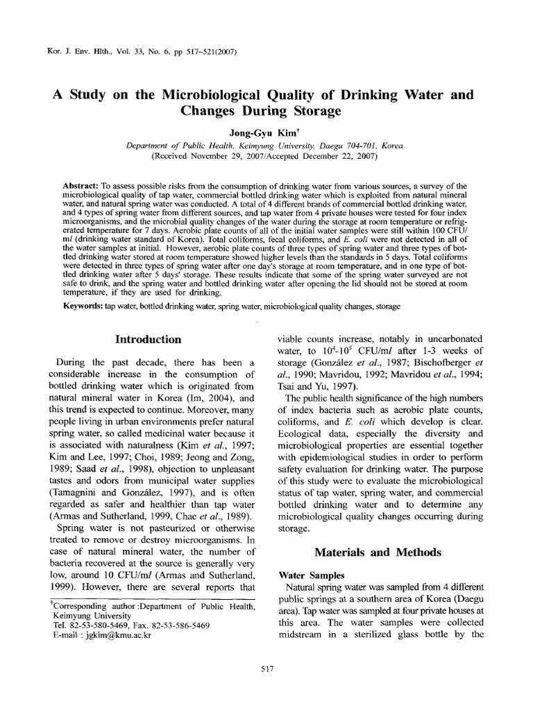 A Study On The Microbiological Quality of Drinking Water and Changes ...