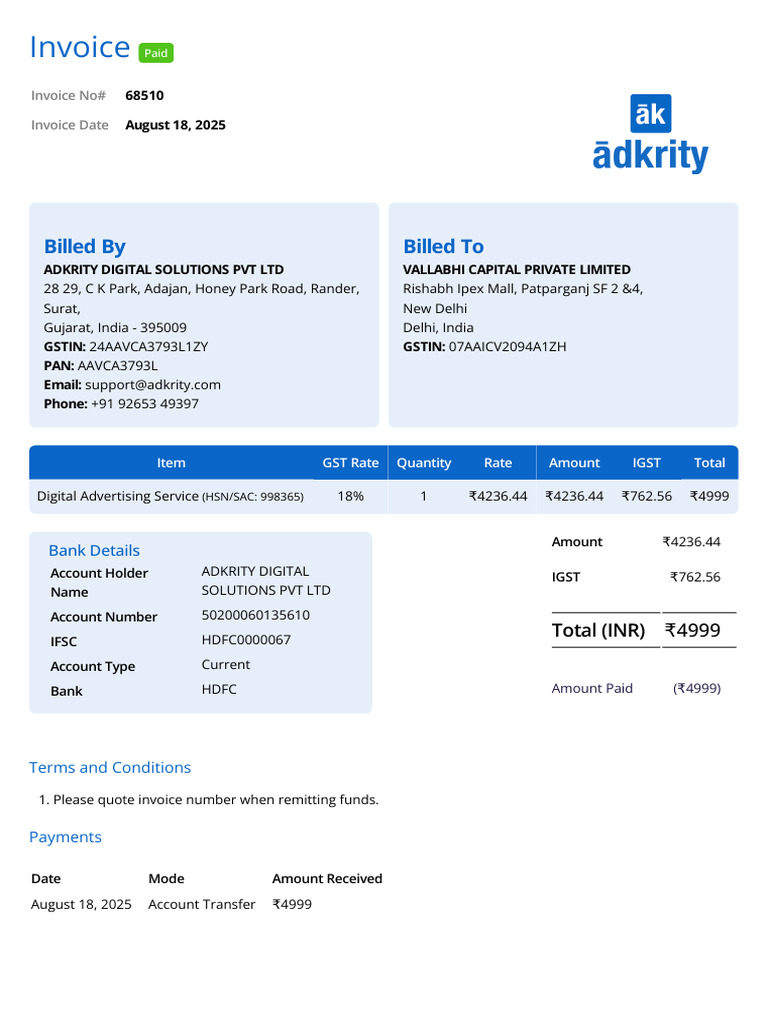 Invoice for Digital Advertising Services | PDF