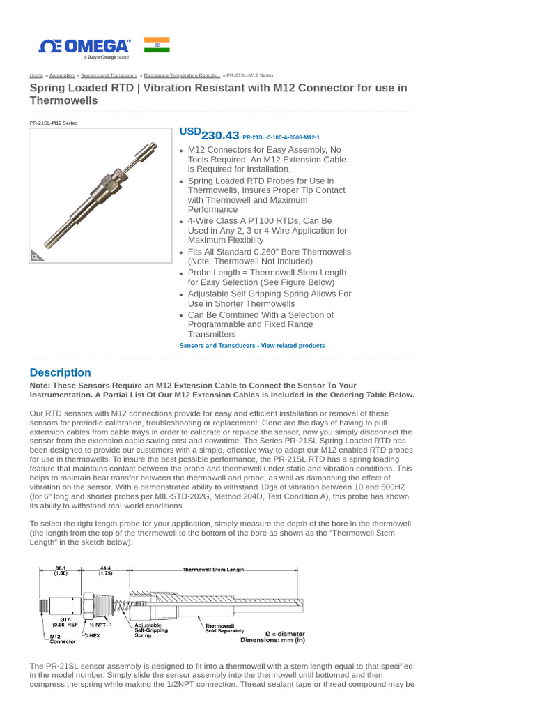 Spring Loaded RTD - Vibration Resistant, With M12 Connector - OMEGA ...
