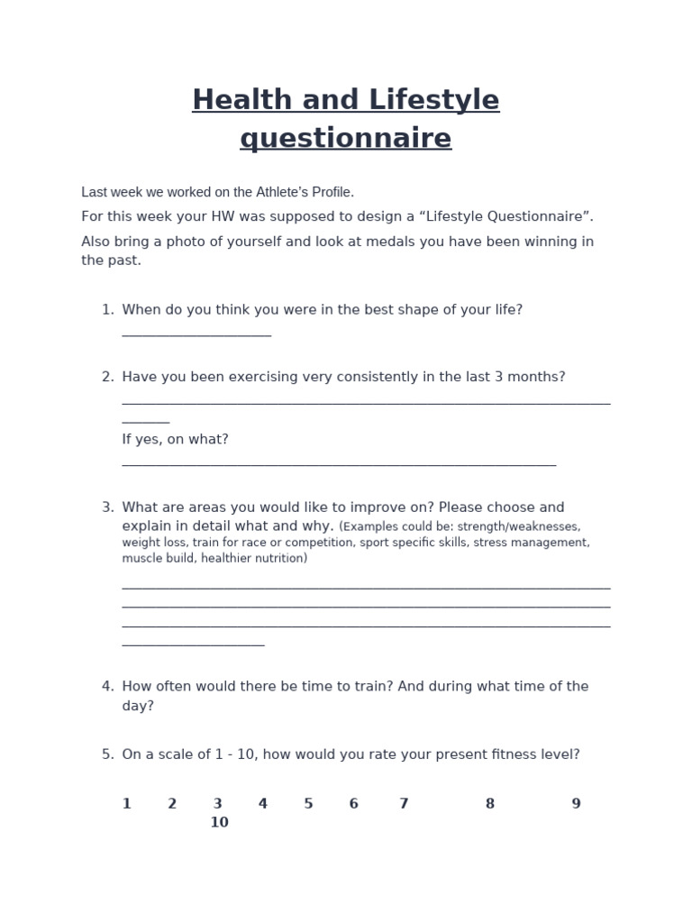 Health and Lifestyle Questionnaire | PDF