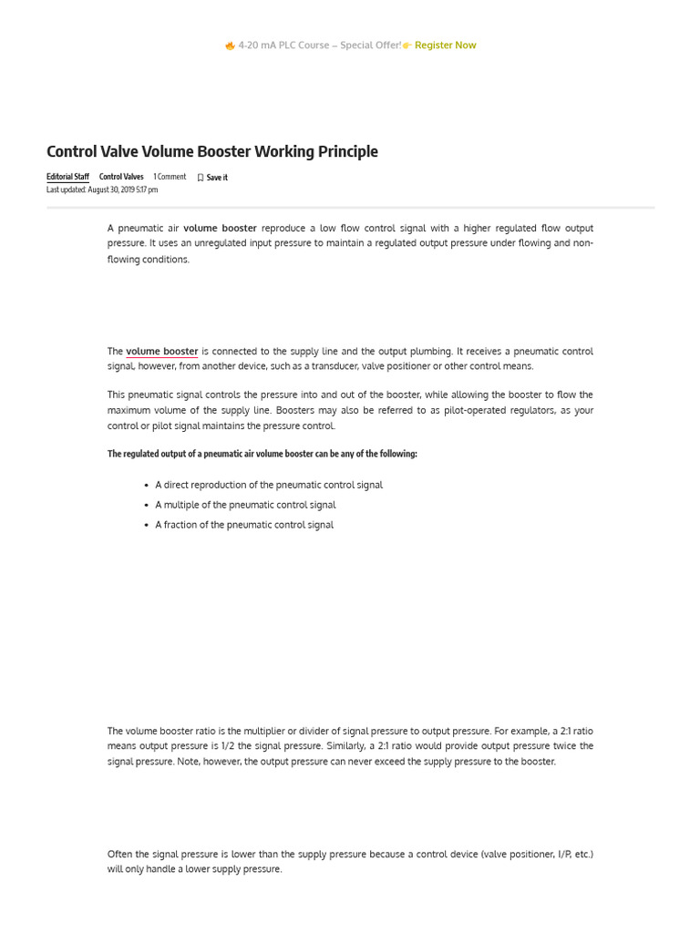 Pneumatic Volume Booster Overview | PDF | Valve | Actuator