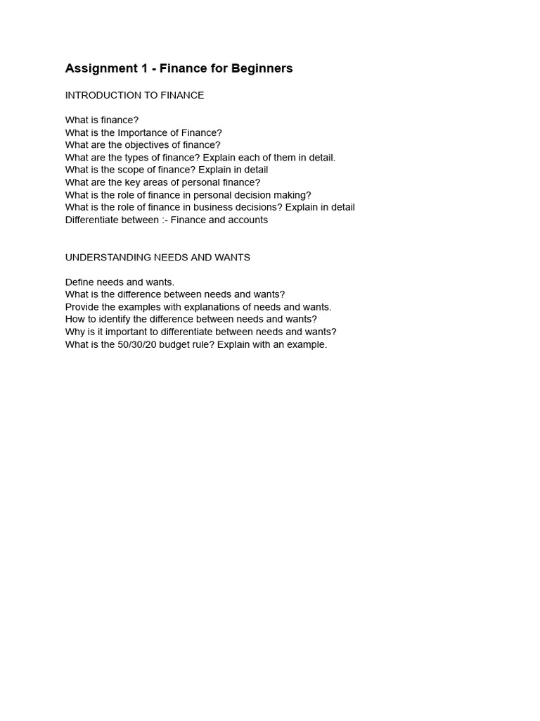 Assignment 1 - Finance For Beginners | PDF