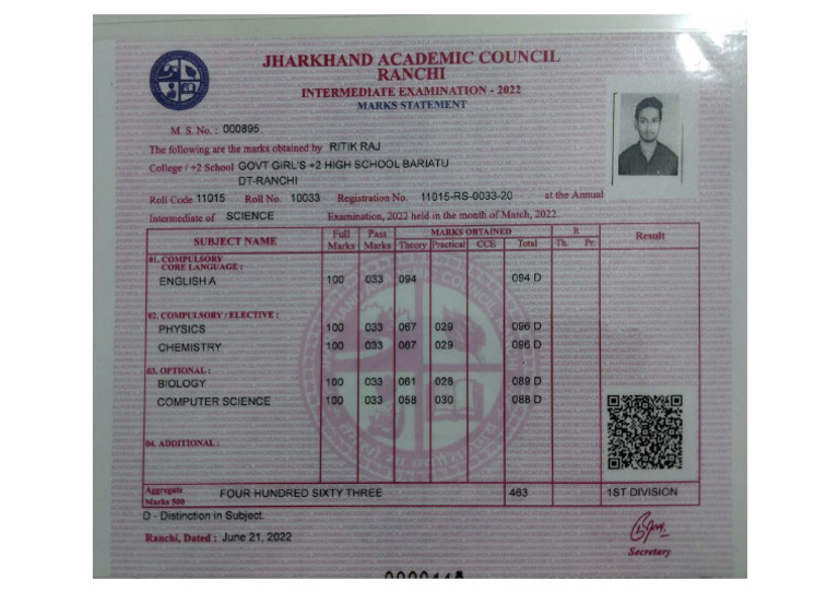 12th Marksheet Compressed | PDF