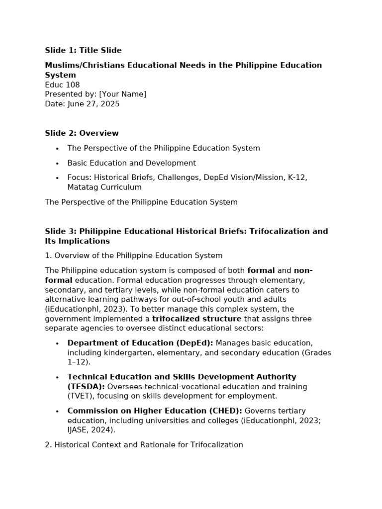 Philippine Education System Trifocalization | PDF | Curriculum ...