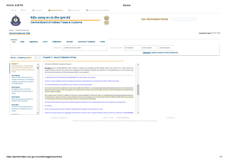 Central Excise Act Website Screenshot | PDF | Excise | Taxation