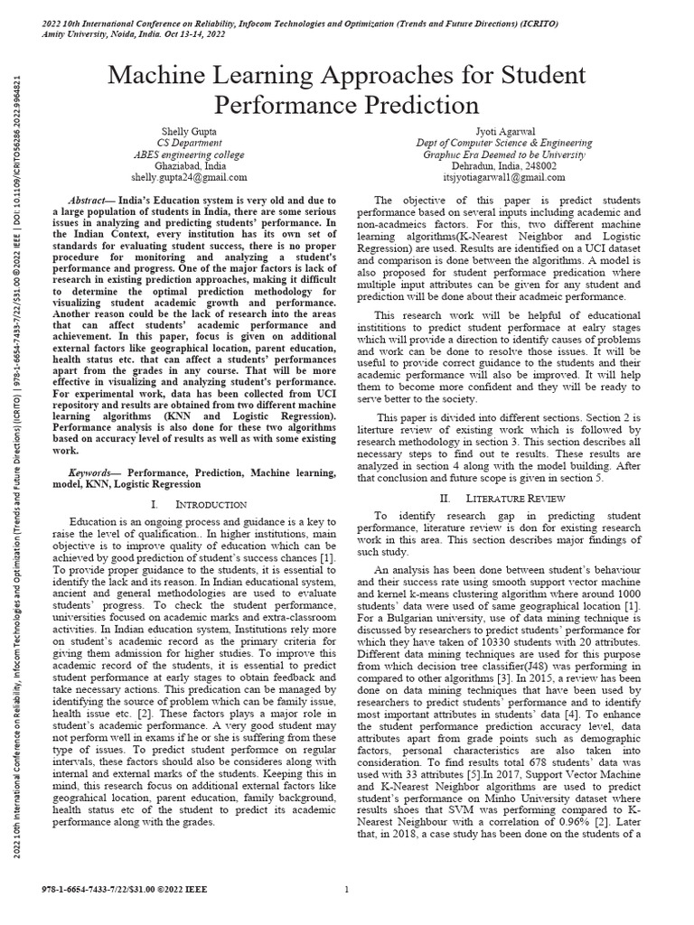 Machine Learning Approaches For Student Performance Prediction | PDF ...
