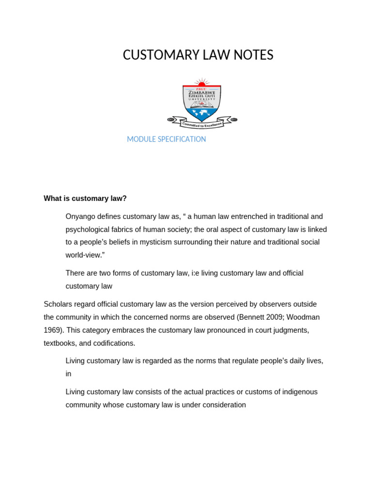 Customary Law Overview and Evolution | PDF | Child Custody | Legal Guardian