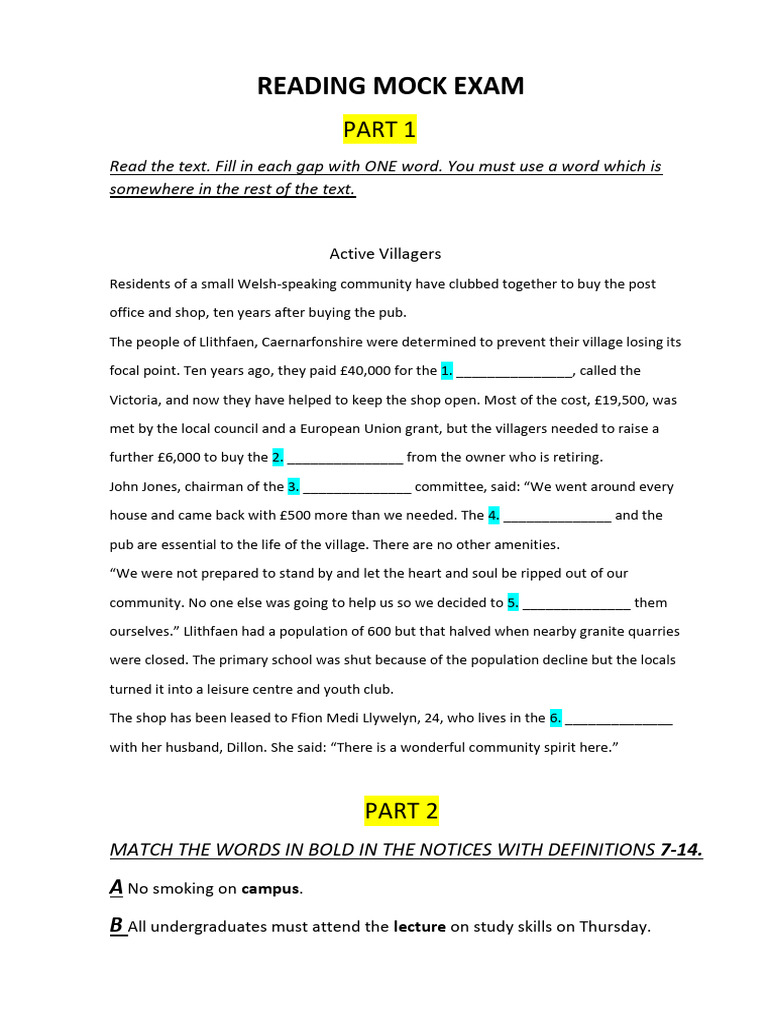 Reading Mock Exam: Fill in the Gaps | PDF | Installation Art | Academic ...