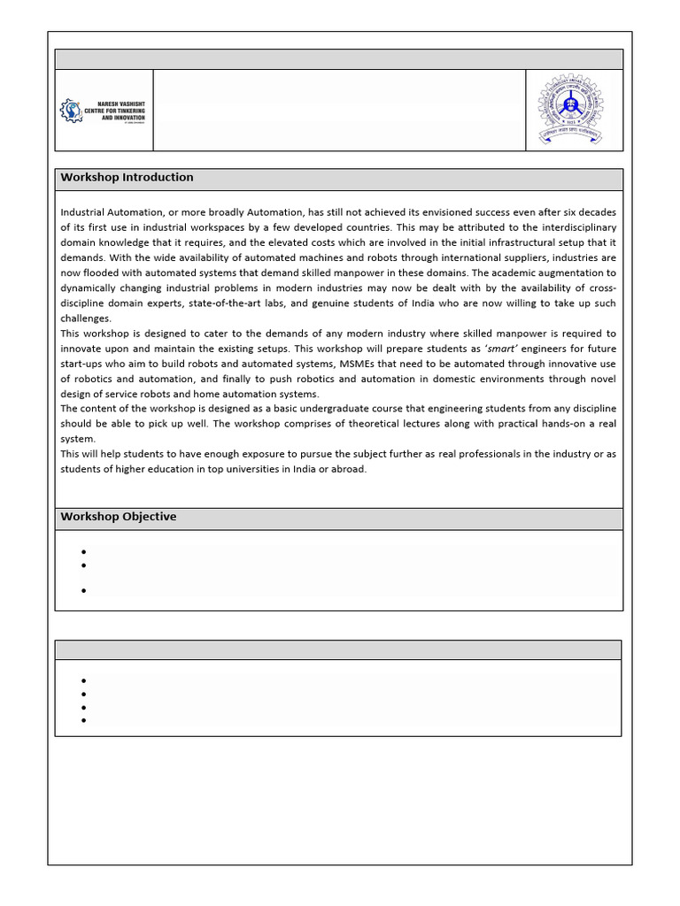 Industrial Automation Workshop Overview | PDF | Programmable Logic ...