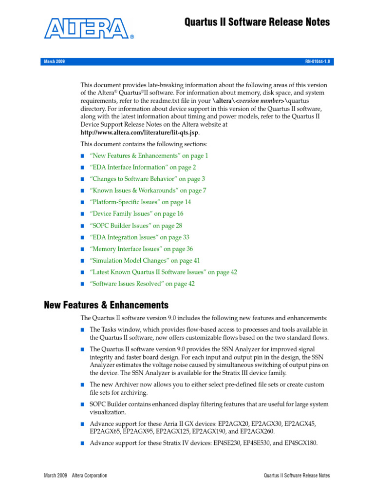 Quartus II Software Release Notes 9.0 | PDF | Computing | Computer ...