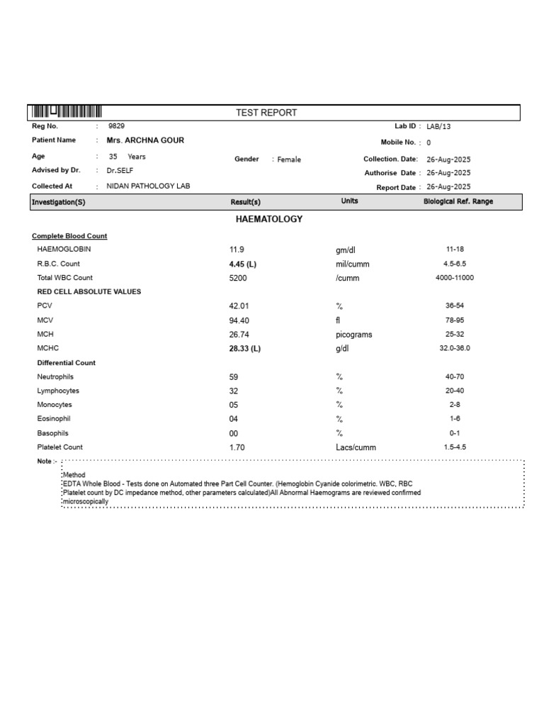 Complete Blood and Biochemistry Report | PDF | Medical Specialties ...
