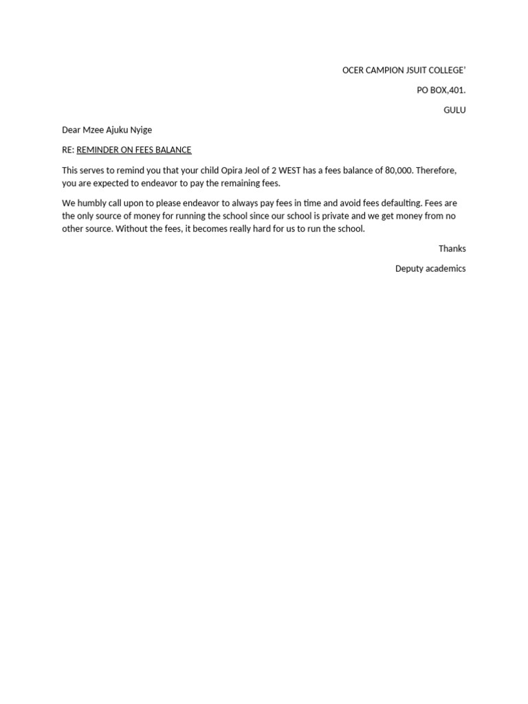 Fees Balance Reminder for Parents | PDF