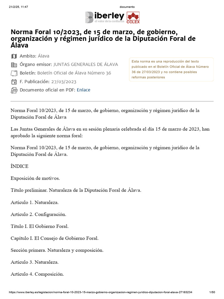 Norma Foral 10/2023 de Álava | PDF | Regulación | Legislador