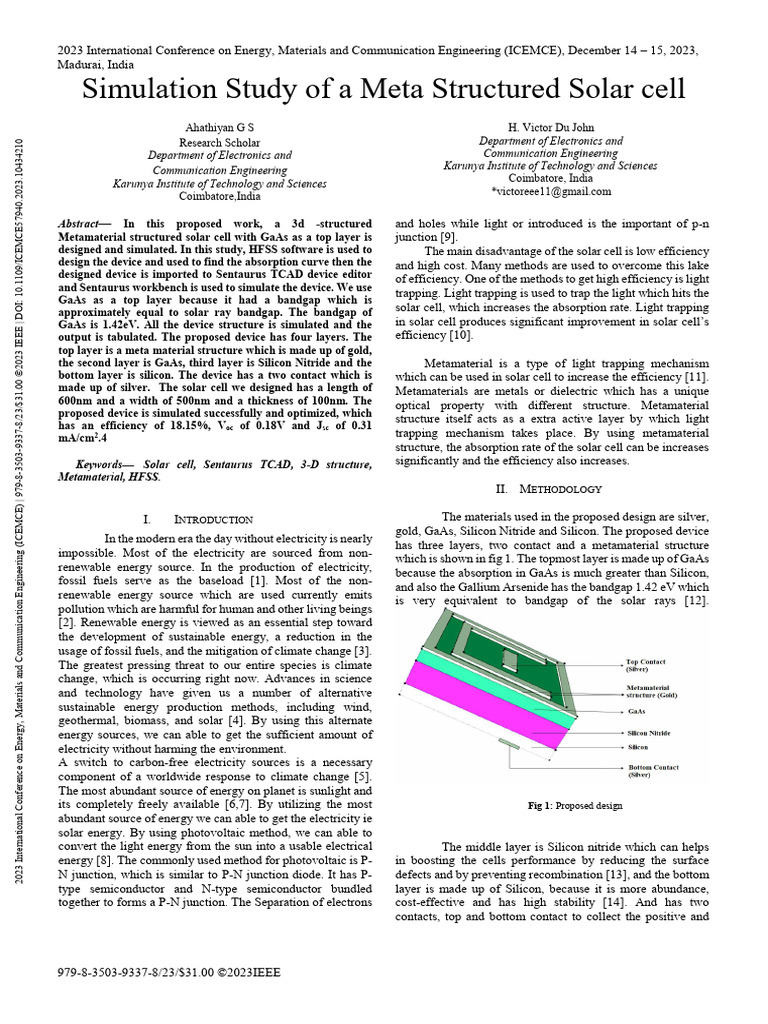 Simulation Study of A Meta Structured Solar Cell | PDF | Solar Cell ...