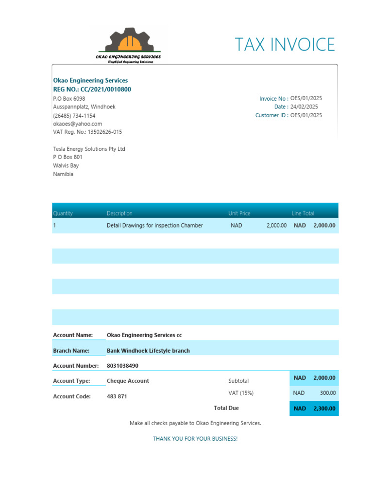 Okao Engineering Services Invoice | PDF