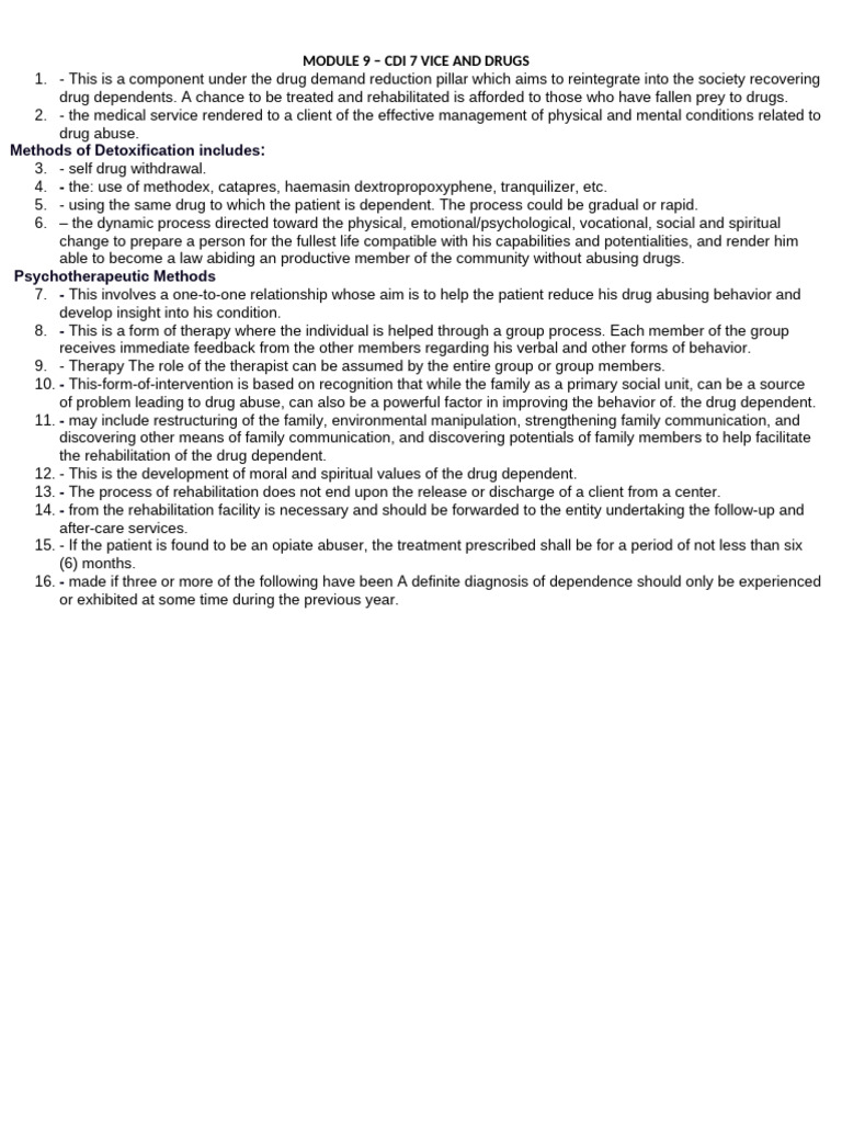 Module 9 - Cdi 7 Vice and Drug | PDF | Psychotherapy | Drug Rehabilitation