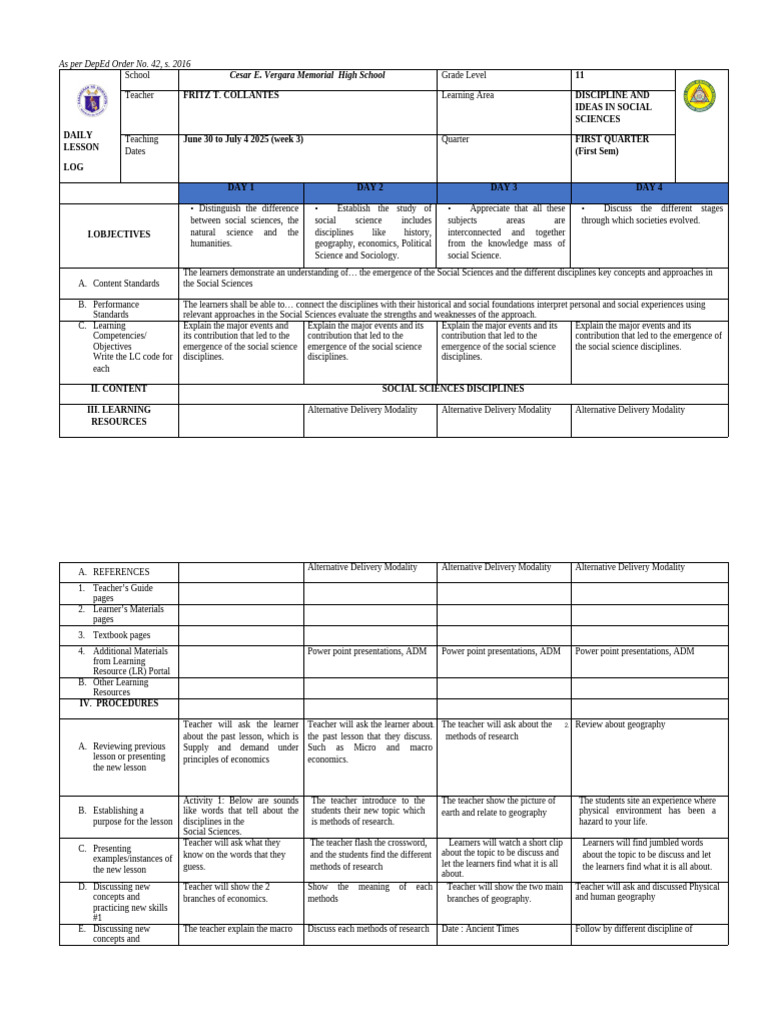 Grade 11 Social Sciences Lesson Plan | PDF | Social Sciences | Science