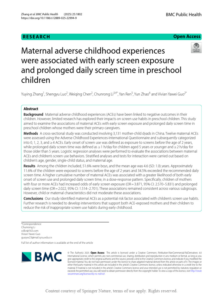 Maternal Adverse Childhood Experiences Were Associ | PDF | Child ...